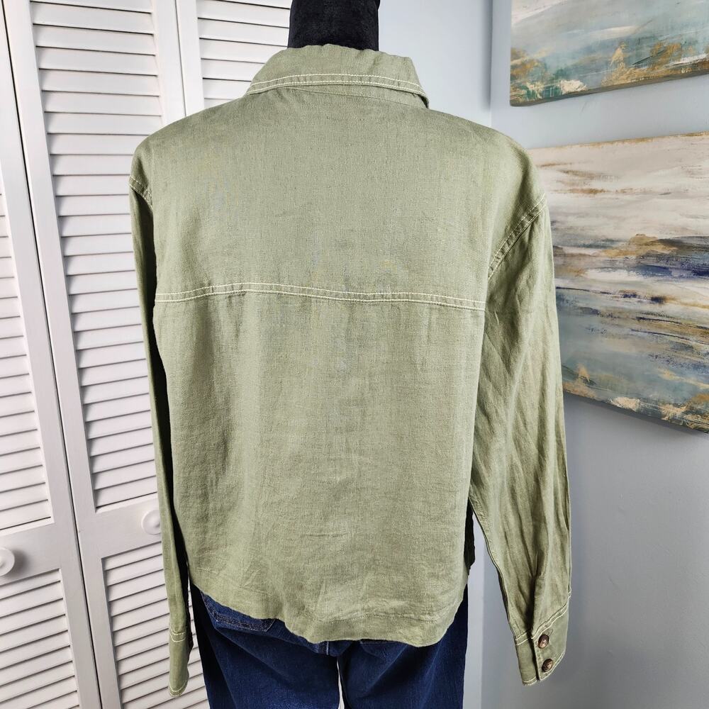 Rachel Zoe 100% Linen Button Top Small Army Green - Picture 5 of 7
